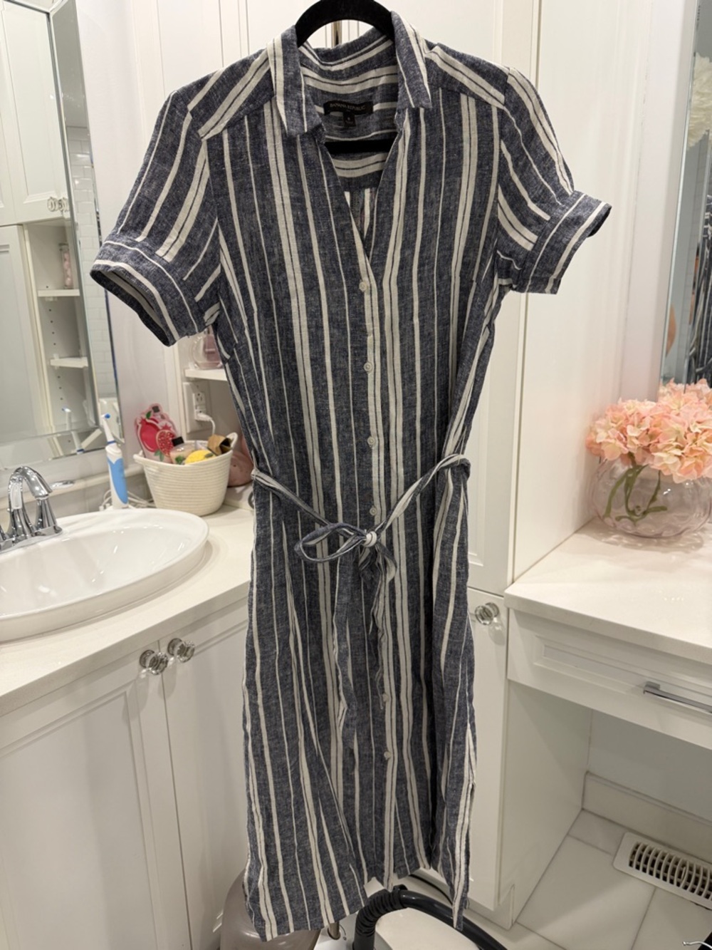 Banana Republic Navy and White Striped Shirt Dress